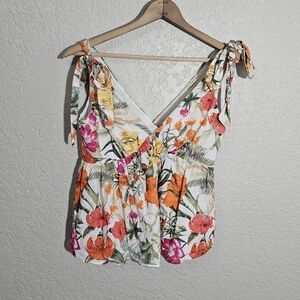 Anthro Chelsea & Violet Linen Blend Floral Print Top